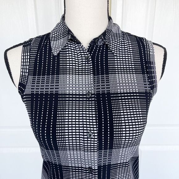 Brooks Brothers XSP Extra Small Petite Black White Grey Contrast Collared Checke - Picture 5 of 9